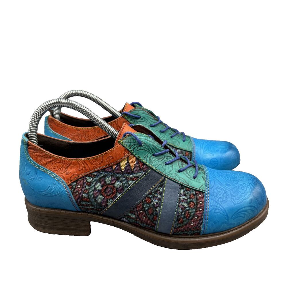 Socofy Women's Artistic Eclectic Patchwork Multi-Color Oxford Shoes EU 42 US 10